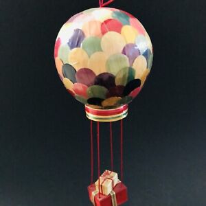 Vintage Handmade Hot Air Balloon Christmas Tree Ornament Wood Veneers 7”