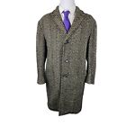 Vintage Tweed Coat Men's XL Clanhill Pure Wool Herrinbone Long Heavy Overcoat