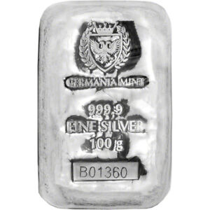 100 gram Germania Mint Silver Bar 9999 Fine