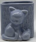 New ListingVintage USA Pottery Blue Cat Kitten Vase Planter With Yarn Kitschy Cute
