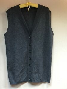 Genny Way Italy Men's Gray V-Neck Button Front Wool Cardigan Sweater Vest