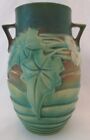 FLOWER VASE! Vintage ROSEVILLE ART pottery: GREEN LUFFA pattern: paper label EXC