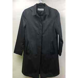 Anne Klein Trench Raincoat Women Petite 6P Black Removable Hood Lined Classic