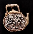 Gold & Silver Tone Floral Tea Pot Kettle Vintage Brooch Jewelry Lot C