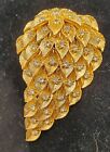 Vintage DETAILED Gold Cascading Leaves Brooch Pin Austrian CRYSTAL Rhinestones