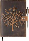 Refillable Leather Journal Lined Notebook - Embossed Tree of Life, Handmade Genu