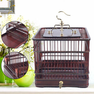 Retro Bird Cage Square Rosewood & Bamboo Handmade Cage Exquisite w/ Drawer USA