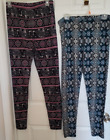 Lot of 2 Ladies Leggings Fun Multicolor with Elephant Motif One Size - PREOWNED