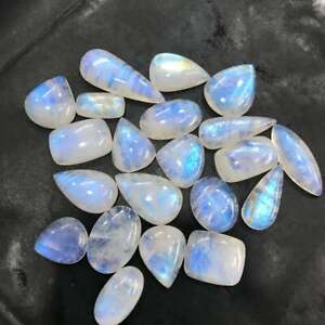50 Cts.Natural Rainbow Moonstone Cabochon Blue Flashy Mix Gemstone Wholesale Lot