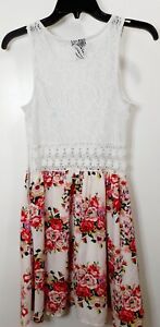 Rue21 Floral Midi Dress Crochet Lace Look Size Small White Pink Sleeveless