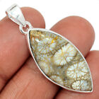 Natural Indonesian Fossil Coral 925 Sterling Silver Pendant Jewelry CP41134