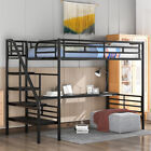 Metal Loft Bed with Desk & Multifunctional Staircase Twin Size Black Bed Frames