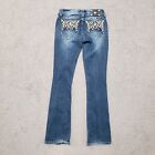 Miss Me Jeans Womens 28 Boot Rhinestones Low Rise Stretch Embroidered Med Wash