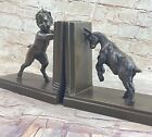 Vintage Bronze Pan Satyr Faun Playing With Goat Sculpture Bookends Book Ends Art