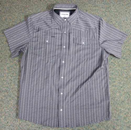 Poncho Shirt Mens XL Pearl Snap Gray Geometric Slim Fit Short Sleeve Western