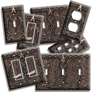 RUSTIC WESTERN COWBOY LONE STAR LUCKY HORSESHOE LIGHT SWITCH OUTLET WALL DECOR