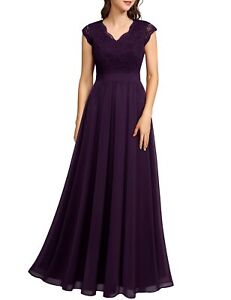 DressyStar Dressystar Womens 0050 V Neck Sleeveless Lace Dress Gown L Grape