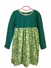 LL Bean Girls Dress Size 6x-7 Green Floral Long Sleeve