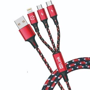 miLink 3-in-1 6ft Multi Device Charging Cable 8pin connector / Type C/ Micro USB