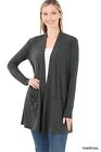 Womens Open Front Fly Away Cardigan Sweater Long Sleeve With Pockets Loose Drape