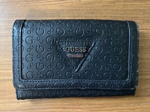 Guess Black Trifold Wallet Logo Embossed Women’s Fashion Clutch