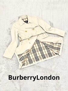 Burberry London Nova Check Trench Coat Short Beige Belt Women Size M Used STAIN
