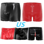 US Mens Patent Leather Boxer Shorts Boxer Brief Elastic Waist Hot Pants Clubwear