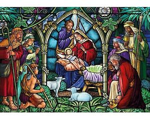 OOP * STAINED GLASS NATIVITY Wentworth Wooden Christmas Puzzle * 40 PCS