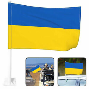 12x18 Ukraine Flag Car Flag 100D FABRIC Waterproof Window Clip Flag w/ Flagpole