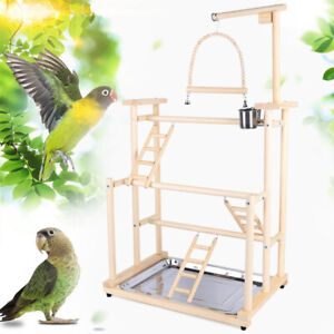 3 Tier Bird Rack Wooden Ladder Stand Parrot Playground Bird Shelf Game Rack