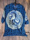 Supersaber Mens Blue Dragon Hawaiian Style Button Up Short Sleeve Shirt Size XXL