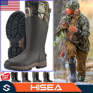 HISEA Men's Rubber Boots Neoprene Insulated Rain Boots Mud Working Hunting Boots