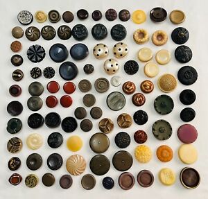 Lot of 110+ Large Vintage Shank Sewing Buttons, Various Materials, Many Matches