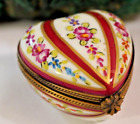 Vintage Peint Main Limoges Porcelain Hand Painted Floral Heart Trinket Box Sign