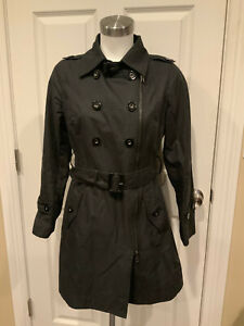 Soia & Kyo Black Long Zip-Up Trench Coat Jacket, Size Medium