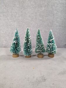 Vintage Bottle Brush Frosted Christmas Trees Set Village Accessories Lot of 4