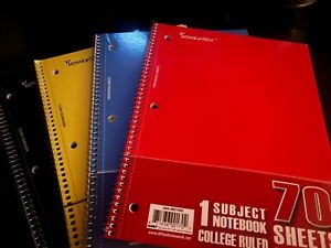 Spiral Bound 4 Notebooks, 1 Subject, College Ruled, 70 Sheets,Pkg Of 4, Colors