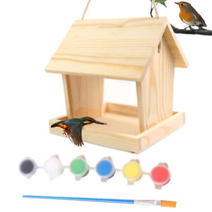 Farmhouse Wooden Bird Feeder Hanging Birdfeeder with DIY paint Wild Bird Feeder