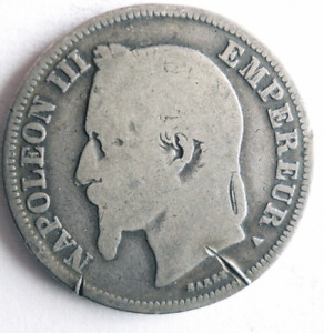 1867 FRANCE 2 FRANCS -  Vintage Silver Coin - Lot #A22