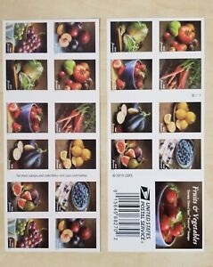 US Fruits and Vegetables stamps 2020 - Booklet of 20 Forever Stamps MNH #5493b