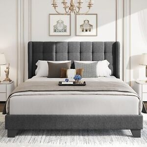 Full/Queen/King Size Upholstered Platform Bed Frame with Box-Tufted Headboard
