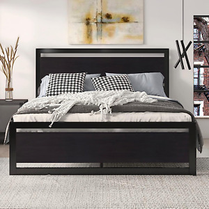 SHA CERLIN Full Size Bed Frame with Modern Wooden Headboard/Heavy Duty Platform