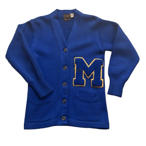 Vintage 1940s Blue Muncie, IN High School Knit Letterman Sweater Cardigan G Worl
