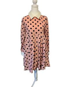 Unique Vintage Pink/Black Polka Dots Peggy Babydoll Dress S/4