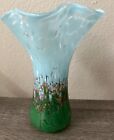 Abstract Floral Multicolored Wavy Edge Art Glass Vase MINT!