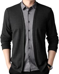 Men's Fake-Two Piece Shirt Collar Knitted Cardigan Sweater Long Sleeve Cardigan