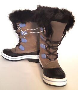 Cat & Jack Girls' Kids' Nadia Suede Black Fur Top Brown Winter Snow Boots