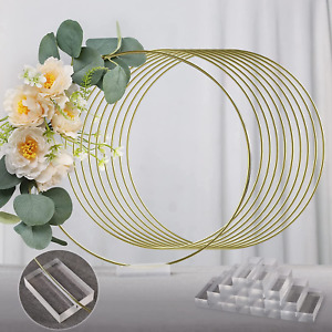Floral Hoop Table Centerpiece 10 PCS 12 Inch, Metal Wreath Ring Stand with Cryst