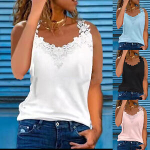Summer Women Solid Sleeveless Vest Ladies Lace Casual Blouse Beach Cami Tank Top