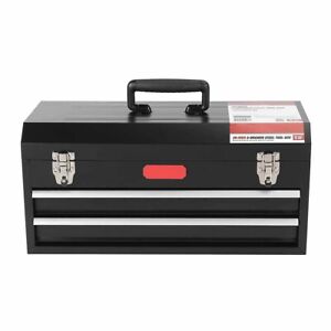 20-inch 2-Drawer Tool Box, Tool Chest with Flip-up Lid, Black, Steel